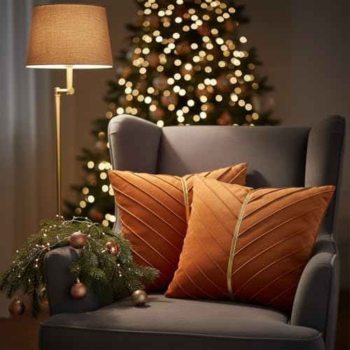 Velvet Throw Pillow Covers 26x26 Pack of 2 Gold Decor Burnt Orange