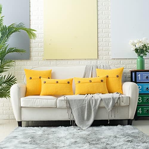 HWY 50 Yellow Chenille Throw Pillow Covers 20x20 Inch Buttons Pack of 2