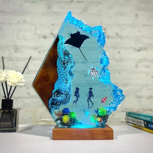 Handmade Scuba Diving Resin Ocean Lamp with Woodden Base