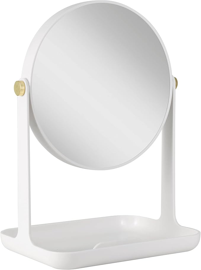 Zadro 7" Round Makeup Organizer with Mirror, 5X/1X Magnifying Mirror, Phone Holder & Accessory Tray, 360-Degree Swivel, Made in USA