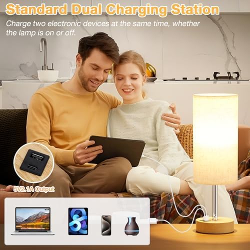 Dicoool Bedside Table Lamp Set of 2-3-Way Dimmable Touch Lamp, USB A+C