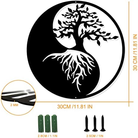 NBEADS Tree of Life Metal Wall Art Decor, 11.8" Yin Yang Wall Art Black Wall Hanging Decor Silhouette Wall Art for Bedroom Living Room Bathroom Office Garden Hotel Wall Decoration