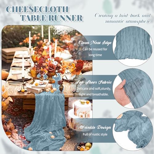 20 Pack Dusty Blue Cheesecloth Table Runner Long,21.5 x 120 Inch