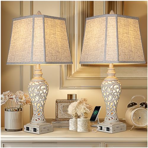 LuxSight Collection 28.5" Table Lamps Set of 2 with Nightlight for Bedroom