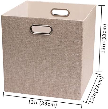 Posprica Storage Cube Basket Bins,13×13 Foldable Storage Boxes for Closet Organizer Shelf Cabinet Bookcase,Thick Fabric Drawer,Set of 4, Beige
