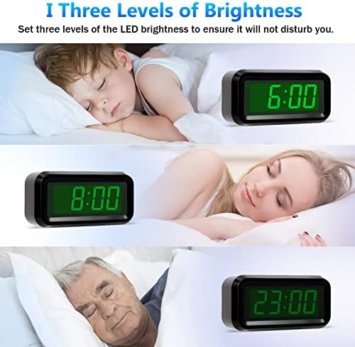 Digital Alarm Clock Battery Operated with LED Display for Bedrooms, Long Battery Life for 12 Months, 3 Brightness Adjustable, 12/24 Hour, Snooze, Black Case with Green Digits