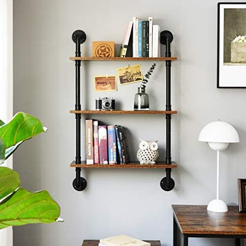 IBUYKE 3-Tiers Industrial Pipe Shelves, Pipe Floating Shelves RF-TM003