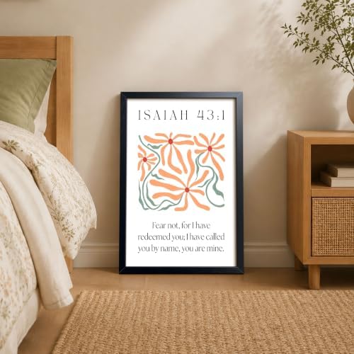 Framed Isaiah 43:1 Bible Verse Wall Art, Christian Floral Canvas Wall Decor Painting, Boho Religious Inspirational Scripture Print Poster Picture for Living Room Bedroom Prayer Room Home Decor 16x24 Inch