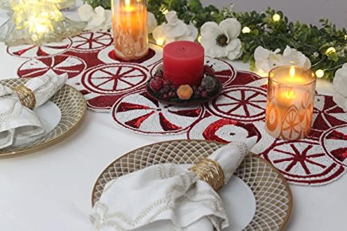 COTTON CRAFT Christmas Beaded Table Runner -13x36 inch Candy Cane Red