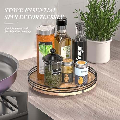 AMH 10-Inch Farmhouse Oak Lazy Susan Organizer for Cabinet