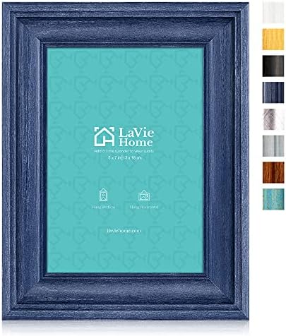 LaVie Home 5x7 Picture Frames (3 Pack, Bule) Rustic Photo Frame Set with High Definition Glass for Wall Mount & Table Top Display