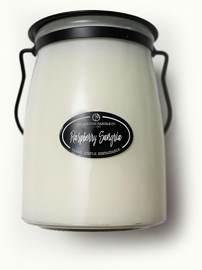 Milkhouse Raspberry Sangria Soy Candle, 22 oz Butter Jar, 120+ Hr Burn