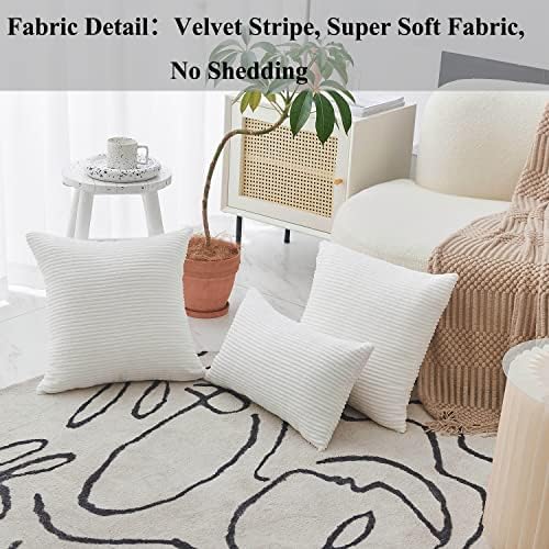 Home Brilliant Set of 2 Decorative Pillow Cover Solid Striped Corduroy Plush Velvet Cushion Cover for Couch, 50cm, 20 x 20 Inch, Creamy White