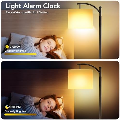 Floor Lamps with Matter Smart Light Bulb, RGB + Color Temperatures Bright Dimmable Smart Floor lamp, Living Room Standing Tall Industrial Floor Lamp (Beige Lampshade Included) -Black