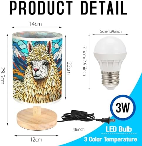 Llama Table Lamp LED 3-Color Pressed Bedside, Llama Shade Lamp with Wood Base for Bedroom Living Room Desk Office TL01