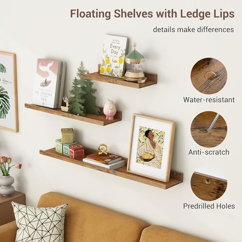 Axeman Picture Ledge Shelf, 36 Inch Brown Floating Shelves Set of 3