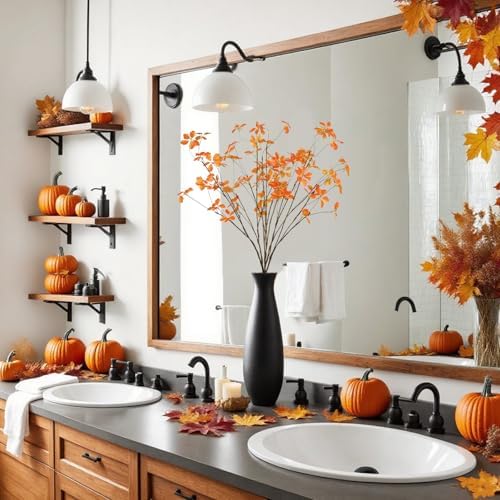 6Pcs 40'' Fall Artificial Branches Faux Autumn Stems Fall Plant Branches Ficus Twig Leaves Fall Eucalyptus Branches for Autumn Thanksgiving Home Office Wedding Vase Fillers DIY Craft Decors