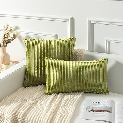 Kevin Textile Striped Corduroy 18”x18” Pillow Covers 2 Pack, Green