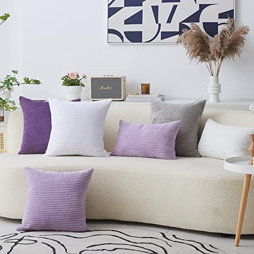 Home Brilliant Purple Decorative Pillows Solid Striped Corduroy Plush Velvet Pillow Covers for Couch Sofa Bed, 50cm, 20 x 20 Inch, Eggplant