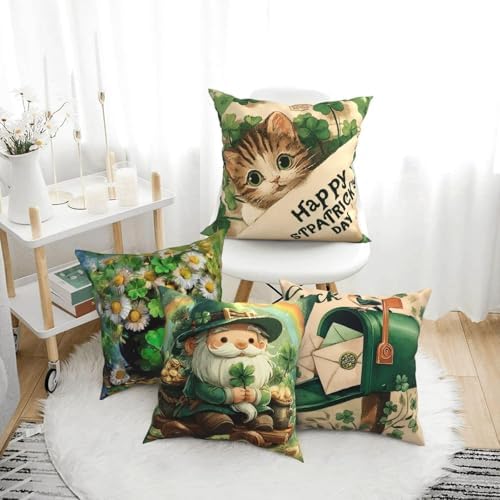 St. Patrick's Day Throw Pillow Covers Set of 4 Decorative Soft Double Sided Print Pillow Case Farmhouse Home Decor for Living Room Sofa Couch 18x18