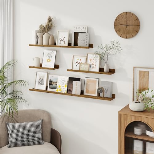 Axeman 40 Inch Floating Shelves, Brown Picture Ledge Shelf Set of 3