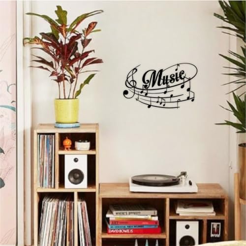 Music Note Metal Sign, Metal Music Sign Wall Art Musical Note Signs Wall Decor Metal Signs, Hanging Music Room Gift for Lover of Music, Indoor Outdoor Decoration (32 inches), Black