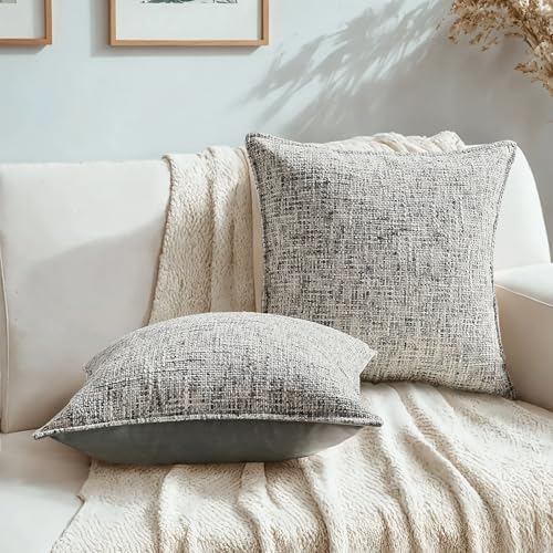 HAUSSY Pack of 2 Chenille Tweed Throw Pillow Covers 20x20 Inch, Black
