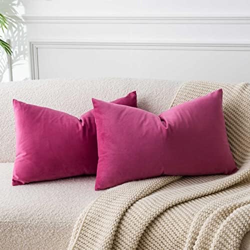 JUSPURBET 16x24 Lumbar Velvet Throw Pillow Covers Set of 2,Rose Red