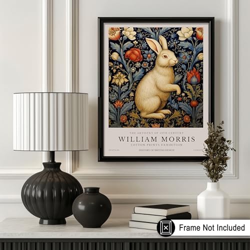 Poster Master White Rabbit Print - William Morris Poster - Flower & Animal Art - Botanical Exhibition Design - Floral Bunny Illustration - Great Office or Bedroom Decor - 8x10 UNFRAMED Wall Decor