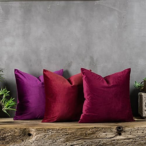 Purple Soft Velvet Throw Pillow Covers 24x24 inch Set of 2 for Sofa Couch Bed Living Room Decorative Luxury Solid Rectangle Cushion Covers Case with Zipper