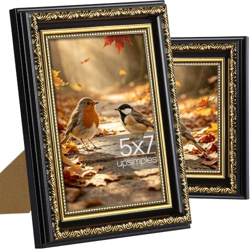 upsimples Vintage 5x7 Picture Frame, Antique Black and Gold Frames, 2 Pack