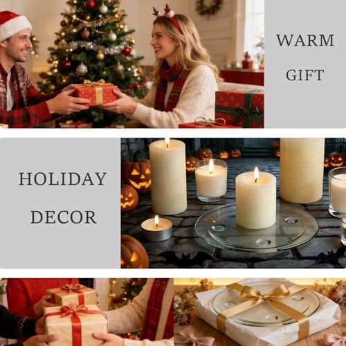 Clear Glass Candle Holder，4" Glass Coaster Holder ，Small Round Candle Plate for Pillar Candle（2 Pack）