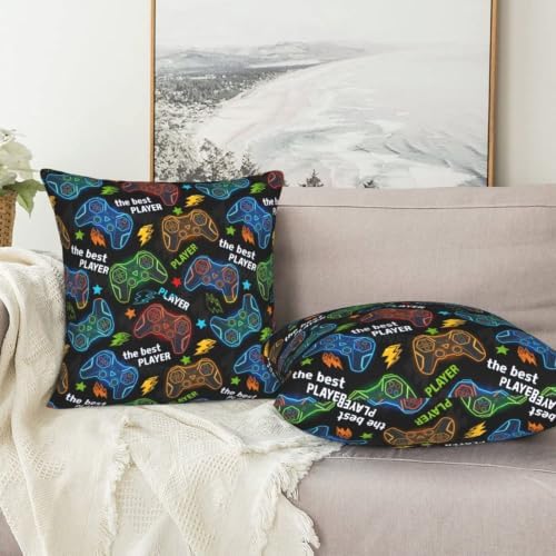 Perinsto Gamer Gaming Throw Pillow Covers Set of 2 Colorful Game Gamepads Decorative Pillowcases Soft Cushion Covers for Sofa Couch Bed Home Decor, 20"X20"