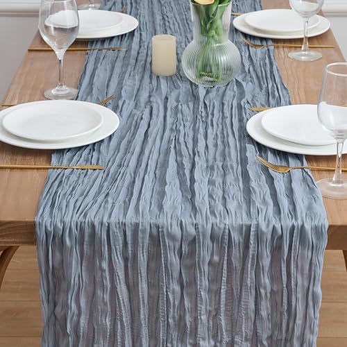 Asee'm 12pcs Dusty Blue Cheesecloth Table Runner Summer 10FT Gauze Rustic