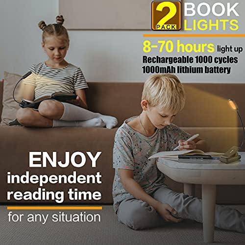 VAVOFO Amber Rechargeable Book Lights, Blue Light Blocking Reading Lights, 7 LEDs Eye Care 9 Colors 9 Brightness Clip On for Bookworms with Power Indicator Lasting 70h (2-Pack, Black)