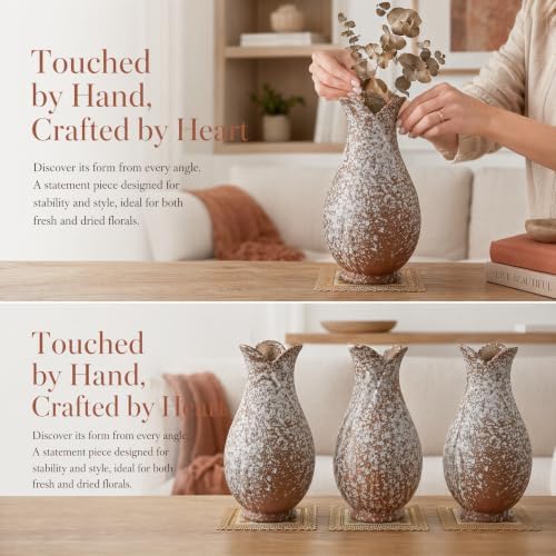 AOZITA Ceramic Flower Vase,9.3" Tall Rustic Farmhouse Vase with Gradient Finish, Vintage Home Decor for Living Room, Kitchen, Bedroom & Office, Terracotta Tulip
