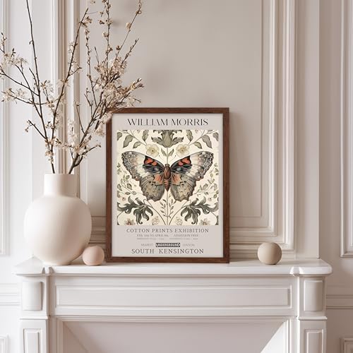 Poster Master William Morris Poster - Butterfly Print - Moth Illustration - Botanical Art - Flower Art - Exhibition Illustration - Animal Illustration - Floral Painting - Aesthetic Office or Bedroom Decor - 11x14 Brown Framed