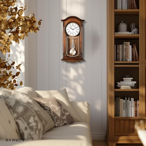 AYRELY® 22IN Grandfather Vintage Wall Clock with Pendulum and Chime, Hour/Quarter-Hour Chime, Mahogany Wooden Frame, Large Vintage Wall Clock for Living Room,Home Decor Gift