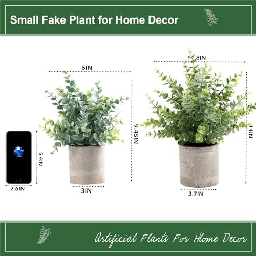 Coferset 2 Pack Small Fake Plants Eucalyptus Potted,Sage Green Large