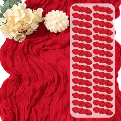 30 Pack Red Cheesecloth Table Runner 17 x 108 inch Cheese Cloth Table Runners 9ft Red Table Runner Rustic Romantic Sheer Gauze Runner for Wedding Party Baby Shower Table Decoration