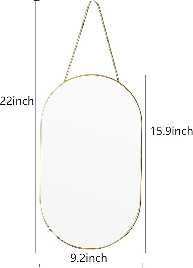 Gold Oval Mirror, Mirror with PVC Plastic Frame, 9.2x15.9 inch | Wall Mount Mirrors Decor