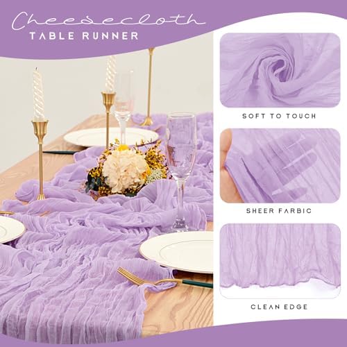 YMHPRIDE 12 Pack Cheesecloth Table Runner 35x120in Lavender Table Runner