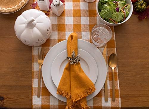 DII Fringed Check Tabletop, Table Runner, 14x108, Pumpkin Spice