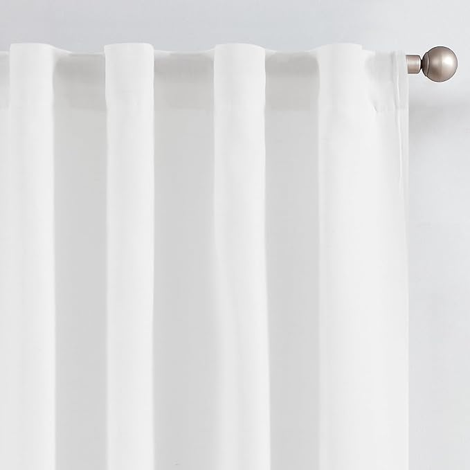 jinchan Lined Linen Curtains Privacy Back Tab 50x63 Inch 2 Panels Set White | Light Filtering Curtains with White Privacy Liner, Cottage Core Farmhouse Curtains for Living Room, Rod Pocket 63 Inch Length