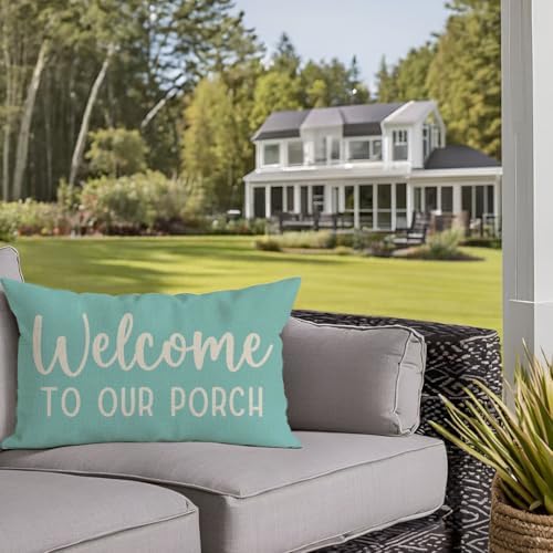 PANDICORN Throw Pillow Covers 12x20 Inch Welcome to Our Porch, Turquoise