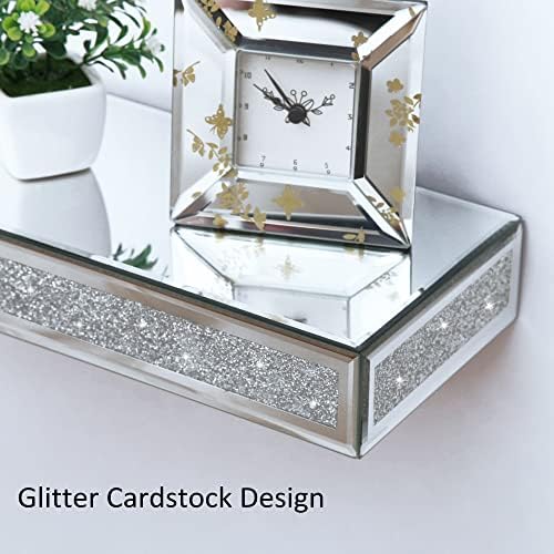SHYFOY Mirrored Floating Shelves with Bling Accents, Set of 2