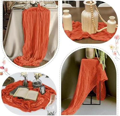 25 Pack Orange Cheesecloth Table Runner 17 x 108 Inch Gauze Table Runner Fabric Semi Sheer Cheese Cloth Table Runner Bulk for Rustic Romantic Wedding Baby Shower Table Decoration