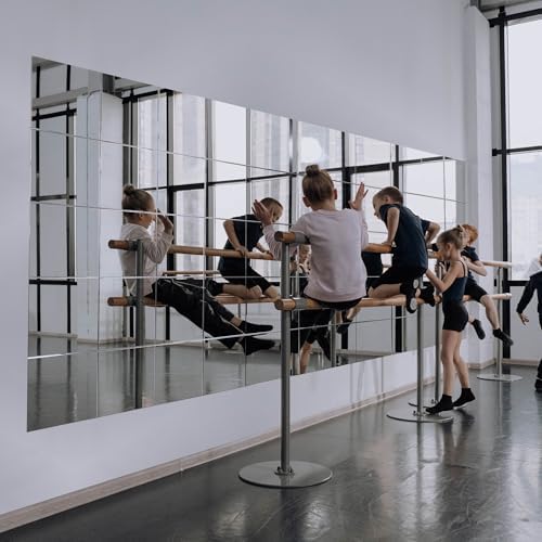 Ruomeng Home Gym Mirrors 14" x 12" x 16Pcs Wall Mounted Mirror Glass Frameless Full Length Mirror Tiles for Home Gym, Bedroom, Door & Bathroom | Workout Mirror Tiles for Garage, Bedroom, Living Room, Over The Door, Frameless Mirror Sets