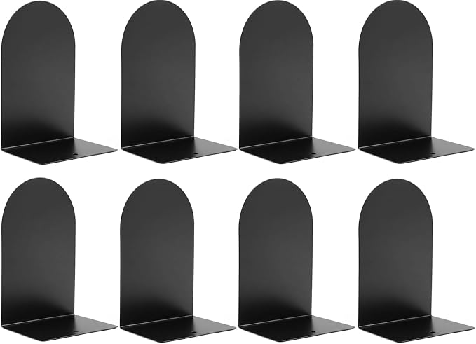 8 Pcs Metal Bookends - Book Ends for Shelves, Black
