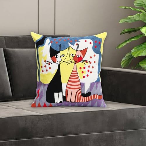 1 Pcs Embroidered Decorative Throw Pillows Covers for Sofa Decor Cushion Cases 18 x 18 Inch (Cute Cat)